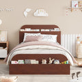 GarveeHome Twin Size Bed Frame, Wooden Beds with Storage Headboard and Raised-Foodboard for Kid, Twin-Floor Low Platform Bed for Bedroom, Sturdy Wooden Slats Support, No Box Spring Needed, Espresso