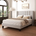 Full Bed Frame with Headboard Upholstered Platform Bed Frame with Teddy Velvet Headboard, Wooden Slats Support/Wing Edge Design/No Box Spring Needed/Easy Assembly, Grey Full