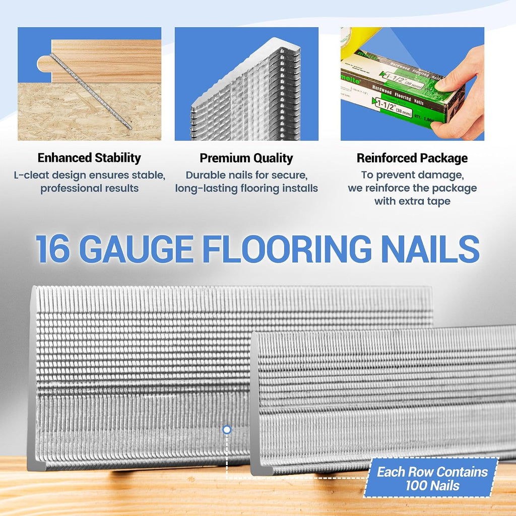meite 16 Gauge Flooring Nails 1-1/2 Inch, 16GA L Cleat Nails Hardwood Flooring Nails for Flooring Nailer Gun (5 Boxes)