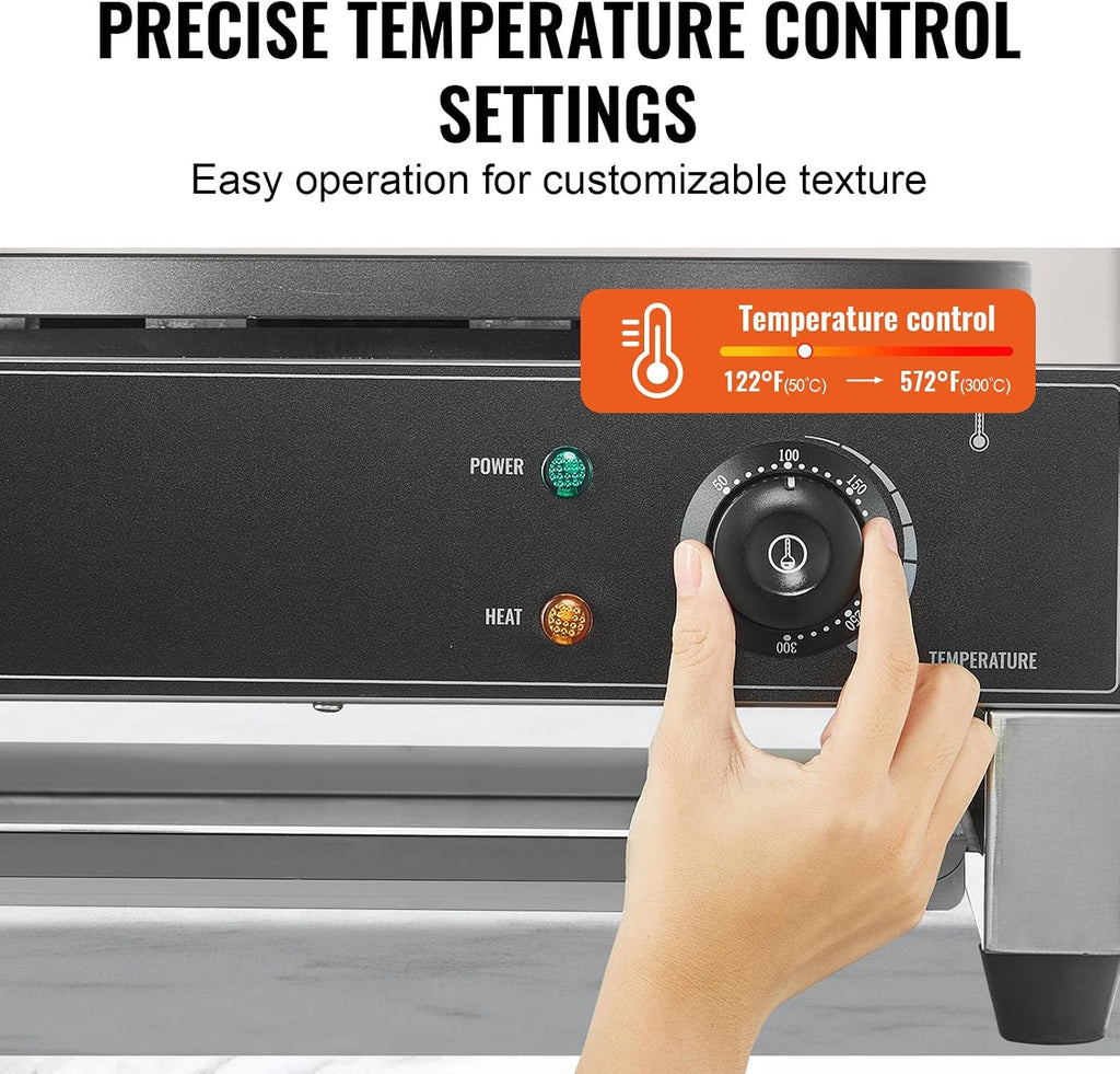 VEVOR Electric Crepe Maker, 16-Inch Commercial Crepe Machine, 1700W Flat Plate Crepe Griddle, Nonstick Stainless Steel Pancake Making Machine, Desktop Circular Cereals Pancake Stove with Temp Control