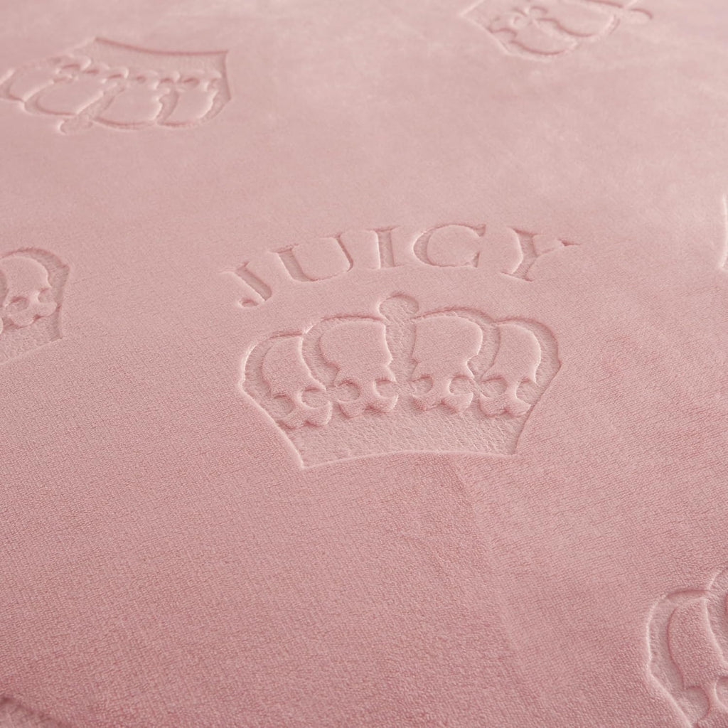 Juicy Couture Plush Reversible Embossed Crown 4-Piece Full/Queen Comforter Set with Decorative Pillow, Light Pink