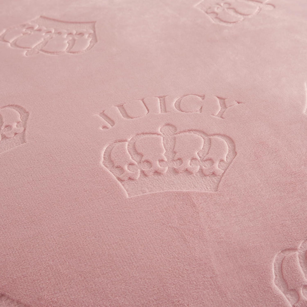 Juicy Couture Plush Reversible Embossed Crown 3-Piece Twin/Twin XL Comforter Set with Decorative Pillow, Light Pink
