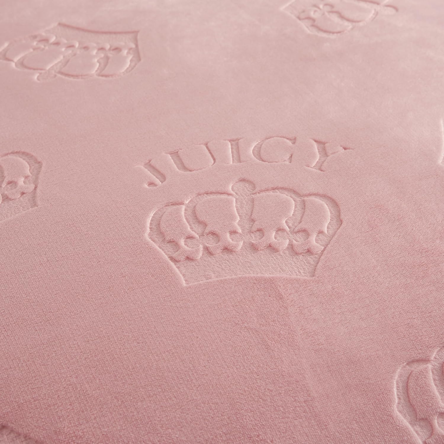 Juicy Couture Plush Reversible Embossed Crown 3-Piece Twin/Twin XL Comforter Set with Decorative Pillow, Light Pink