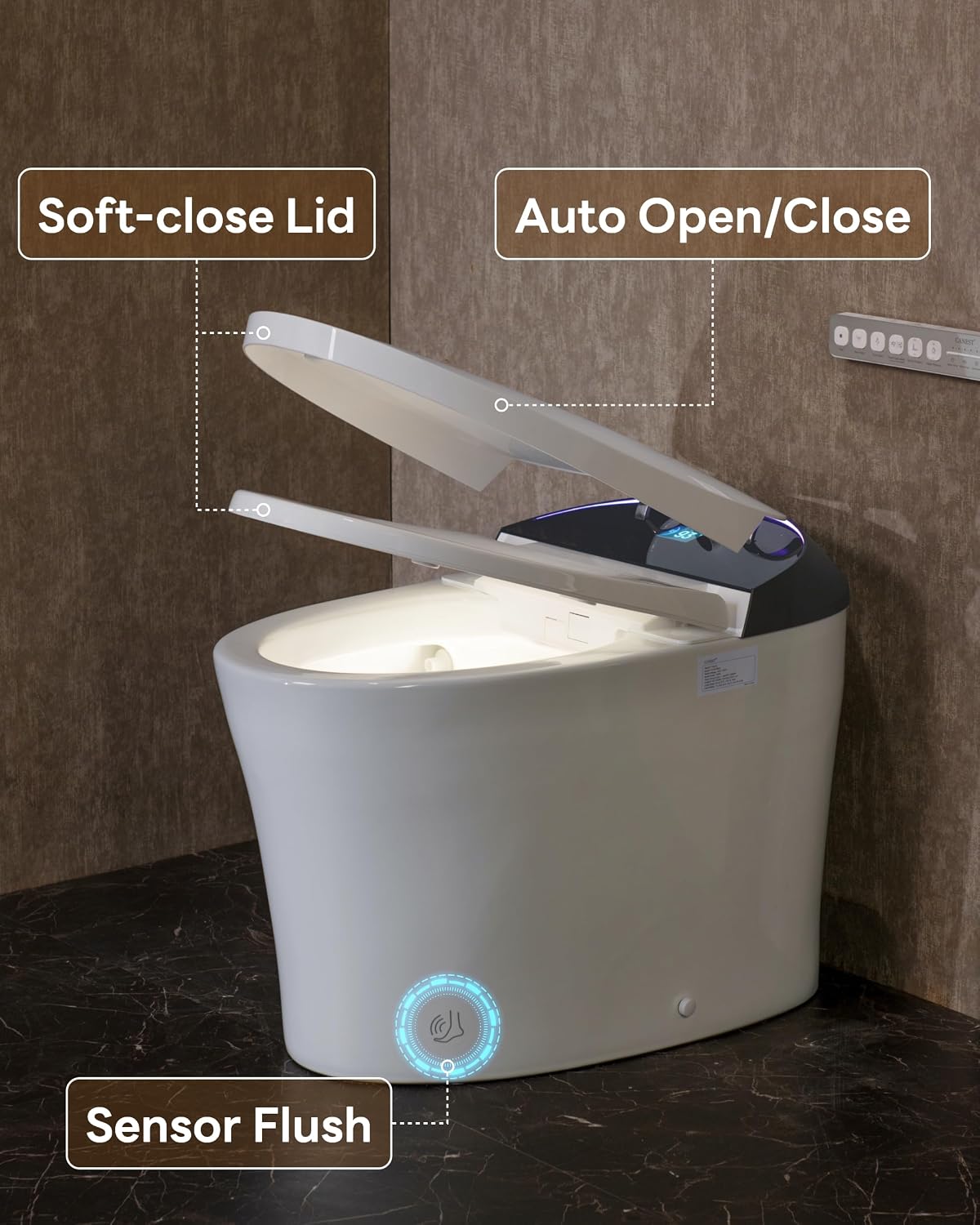 CANEST Smart Toilet with ADA Chair Height, Foam Dispenser, 1.1/1.6GPF Dual-Flush Bidet Toilet, 12' Rough-in, One Piece Toilet, Eco Mode, Auto Open/Close, Warm Water/Dryer, Self-Cleaning, Deodorization