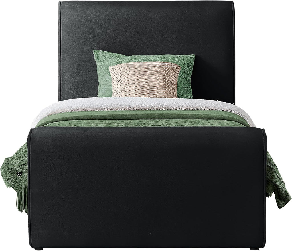 Meridian Furniture SloanBlack-T Sloan Collection Modern | Contemporary Velvet Upholstered Twin Bed with Rich Soft Black Velvet, Curved Headboard and Footboard, 44.5' W x 92' D x 45' H, Black, Twin