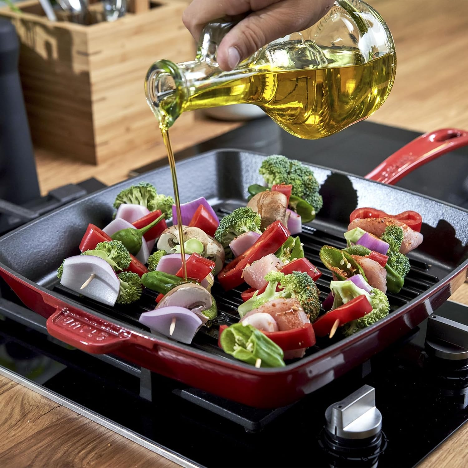 STAUB Cast Iron 12-inch Square Grill Pan - Cherry