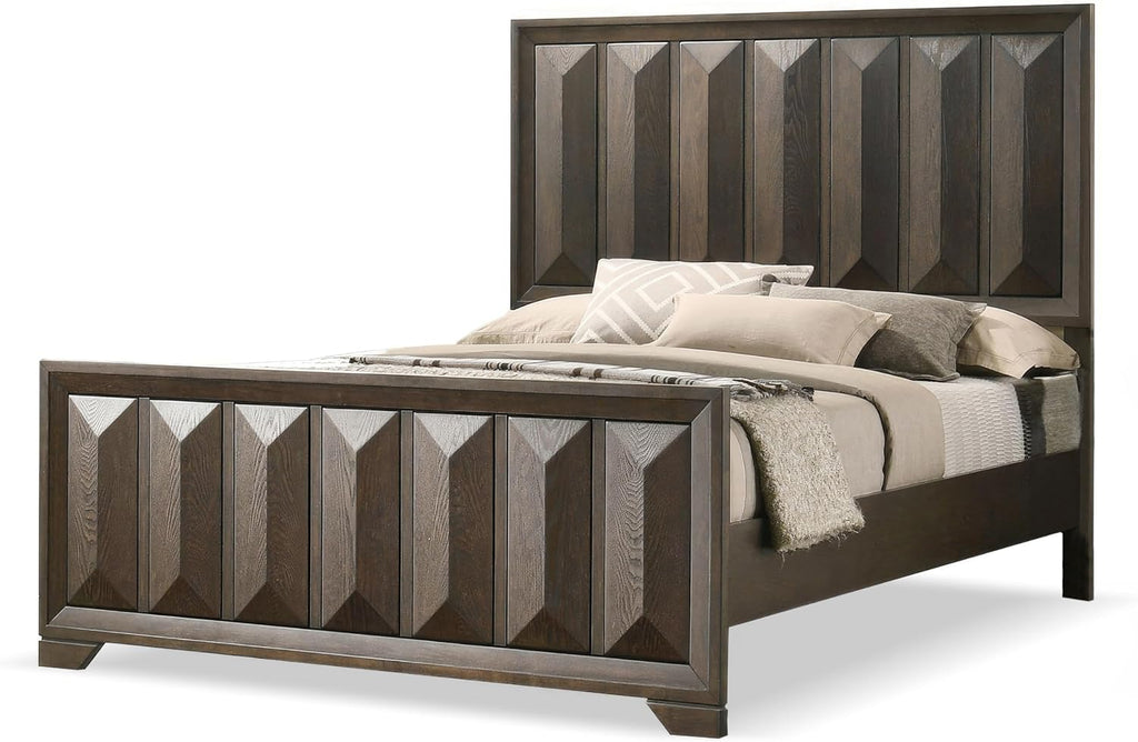 Furniture of America Wanden Solid Wood 5-Piece Bedroom Set, King-Size Bed with Vertical Faceted Headboard and Footboard, Beveled Bracketed Feet, Box Spring Needed, Espresso