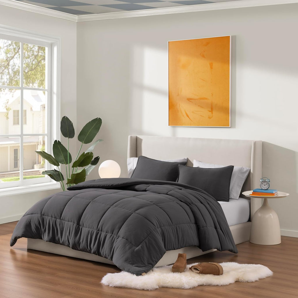 UGG Leonora Comforter Set with 2 Pillow Shams Lightweight Down Alternative Blanket Reversible Cozy Warm All Season Washable and Hypoallergenic Bedding Set, Full/Queen, Charcoal Grey