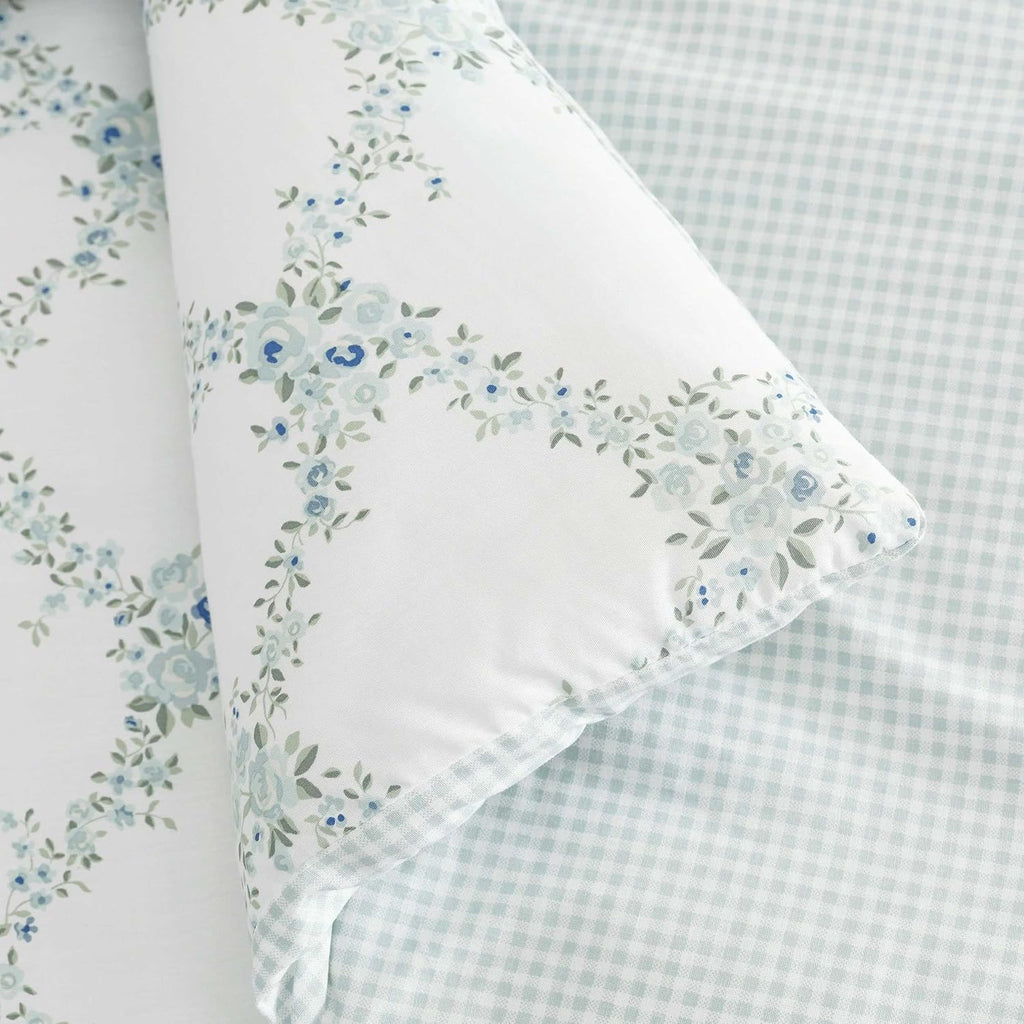 Martha Stewart - Twin/Twin XL Comforter Set, 100% Cotton Bedding with Shams, Soft and Breathable, Lightweight All-Season Comforter, Reversible Design, Romantic Trellis Blue