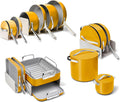 Caraway 31-Piece Ceramic Cookware Bundle - Fry Pans, Saucepans, Sauté Pan, Dutch Oven, Petite Cooker, Stir Fry, Rondeau, Stock Pot, Grill & Griddle Pans, Roasting Pan, Racks, Organizers - Marigold