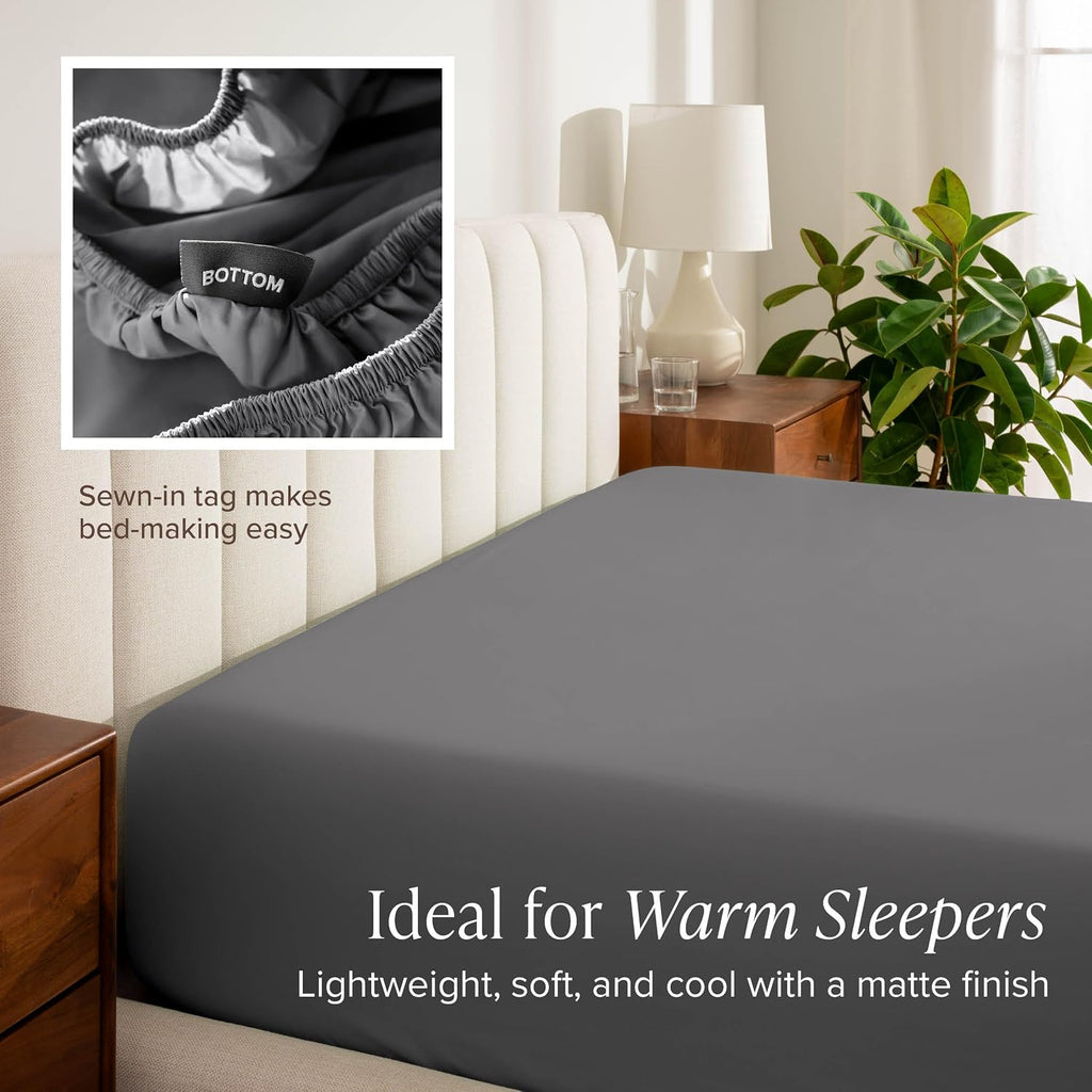 Bare Home 100% Organic Cotton Split King Sheet Set - Crisp Percale Weave - Lightweight & Breathable - Bedding Sheets & Pillowcases (Split King, Grey)