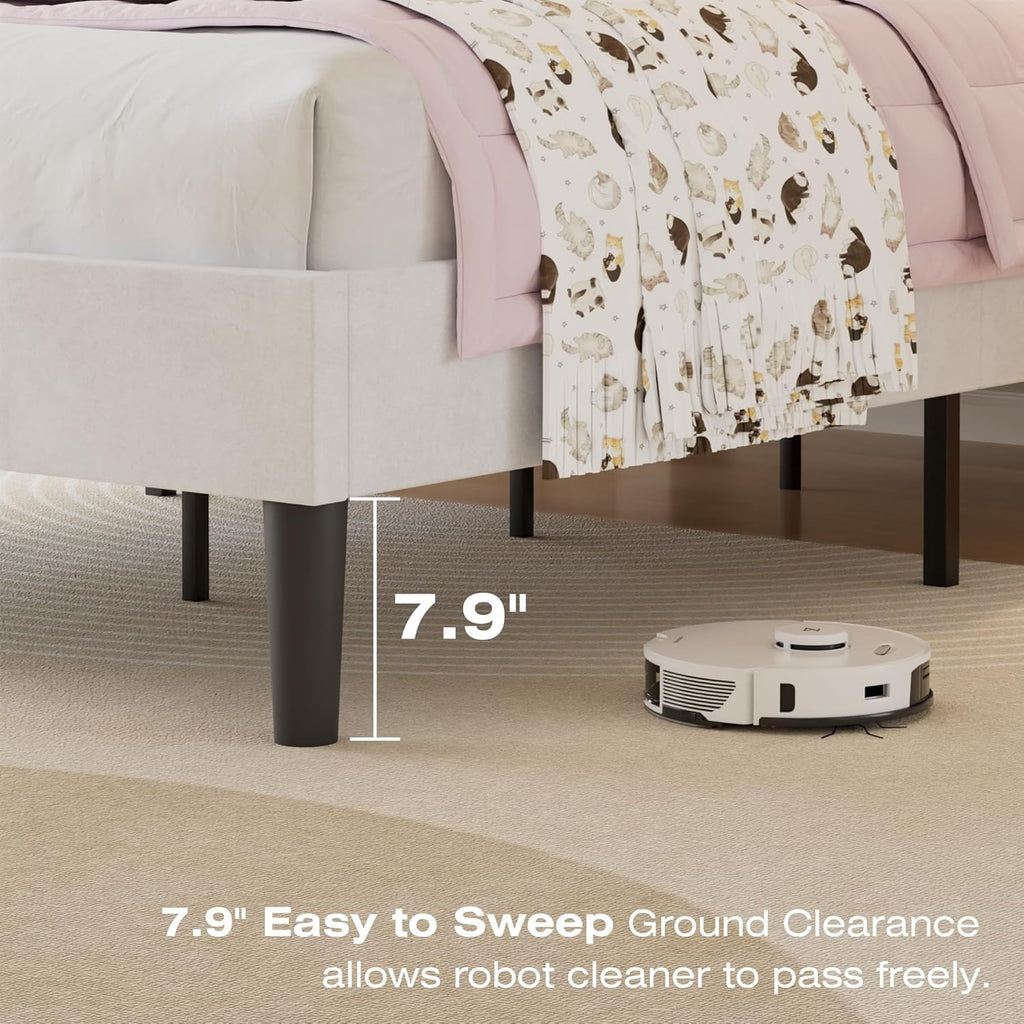 VECELO Twin Size Bed Frame with Upholstered Headboard, Heavy-Duty Bedframe with Wooden Slats & Steel Framework, Easy Assembly, Pure White