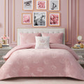 Juicy Couture Plush Reversible Embossed Crown 3-Piece Twin/Twin XL Comforter Set with Decorative Pillow, Light Pink