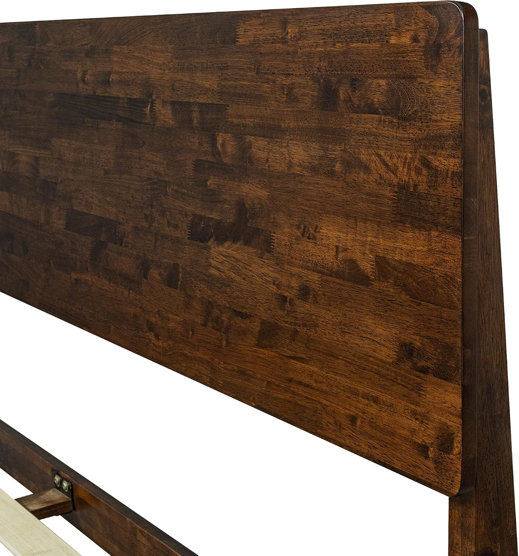 Acacia Serenity Queen Bed Frame with Headboard Natural Wood Bed, Scandinavian Signature High Headboard Compatible with All Mattress Types, 30 Mins Assembly Wood Slats Support Bedroom Furniture, Walnut
