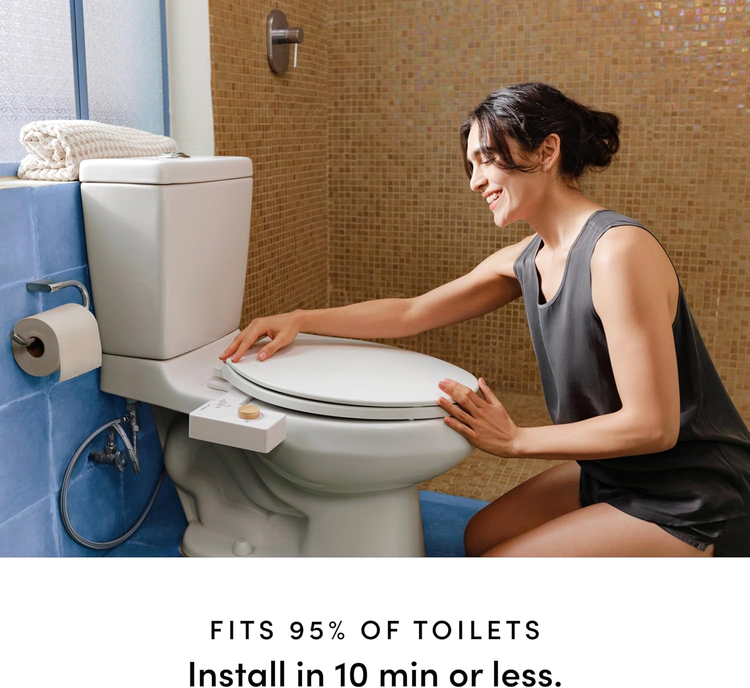 TUSHY Classic 3.0 Bidet Toilet Seat Attachment - a Non-Electric Self Cleaning Water Sprayer with Adjustable Water Pressure Nozzle, Angle Control & Easy Home Installation (Biscuit/Bamboo)