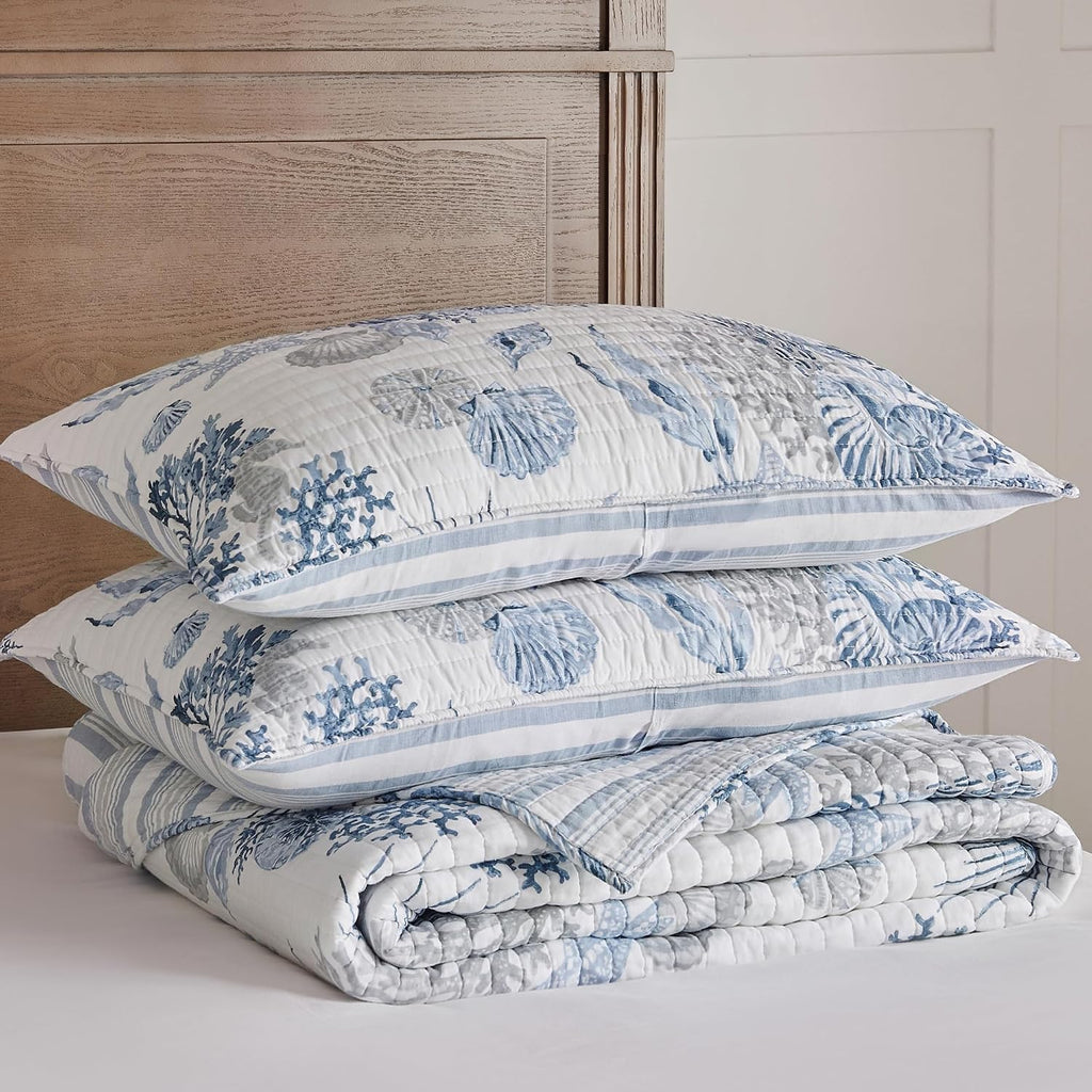 Levtex Home - Coral Landing Quilt Set - Twin Quilt and One Standard Sham - Coastal - Navy Blue Grey White - Quilt (68x86in.) and Sham (20x26in.) - Reversible - Cotton