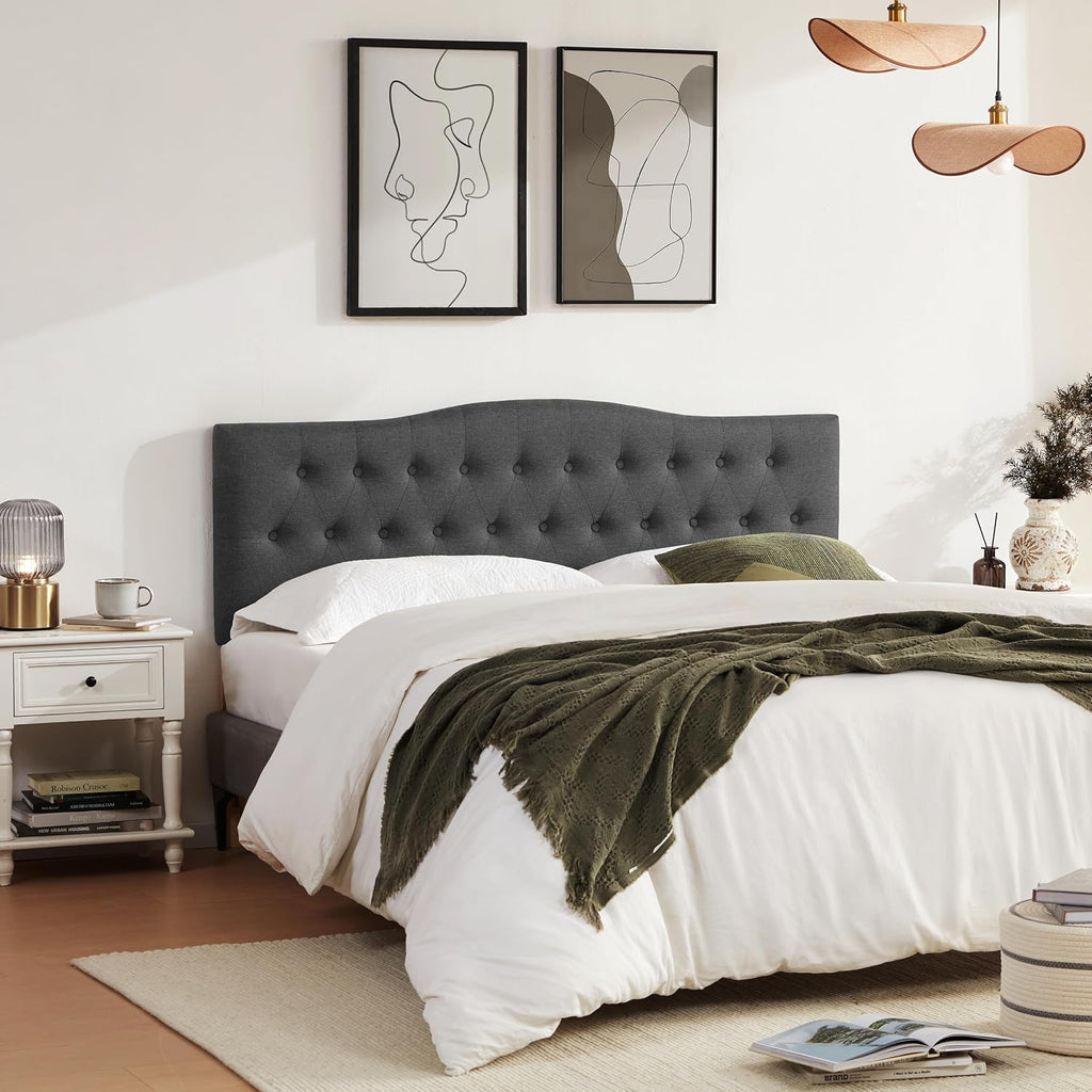 Huatean Home Tufted Upholstered Headboard King Size, Sturdy and Durable Solid Wood Bed headboard, Fabric Headboard Adjustable Height from 37' to 51', Modern Button Diamond Design Head Board, Black