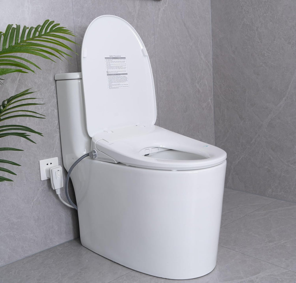 AQUATIZ Elongated Smart Toilet Bidet, Electric Toilet Seat with Self-Cleaning Nozzle, Adjustable Warm Water, Deodorizer, Air Dryer, LED Night light (Remote Control)