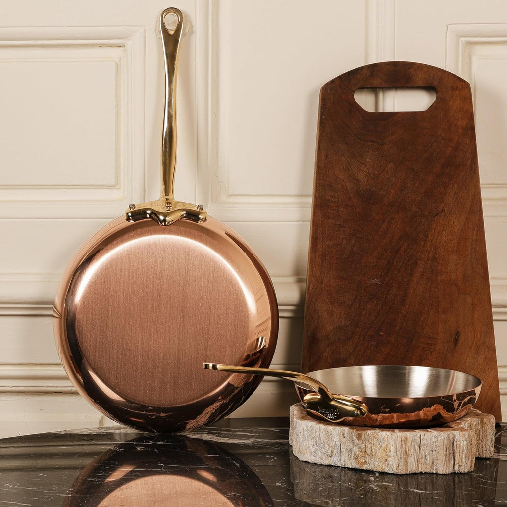 Mauviel M'Heritage 150 B 1.5mm Polished Copper & Stainless Steel Oval Frying Pan With Brass Handles, 11.8 x 7.9-in, Made in France