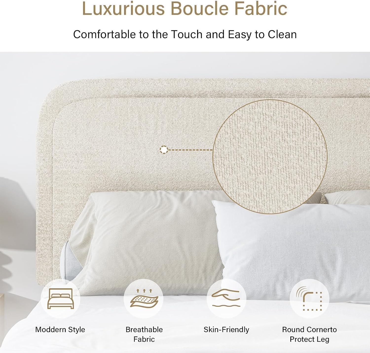 BarnFurin Twin Size Bed Frame,Cloud Boucle Upholstered Platform Bed Frame with Headboard, Soft Rounded Corners, No Box Spring Required, Non-Slip and Noise-Free, Easy Assembly, Cream