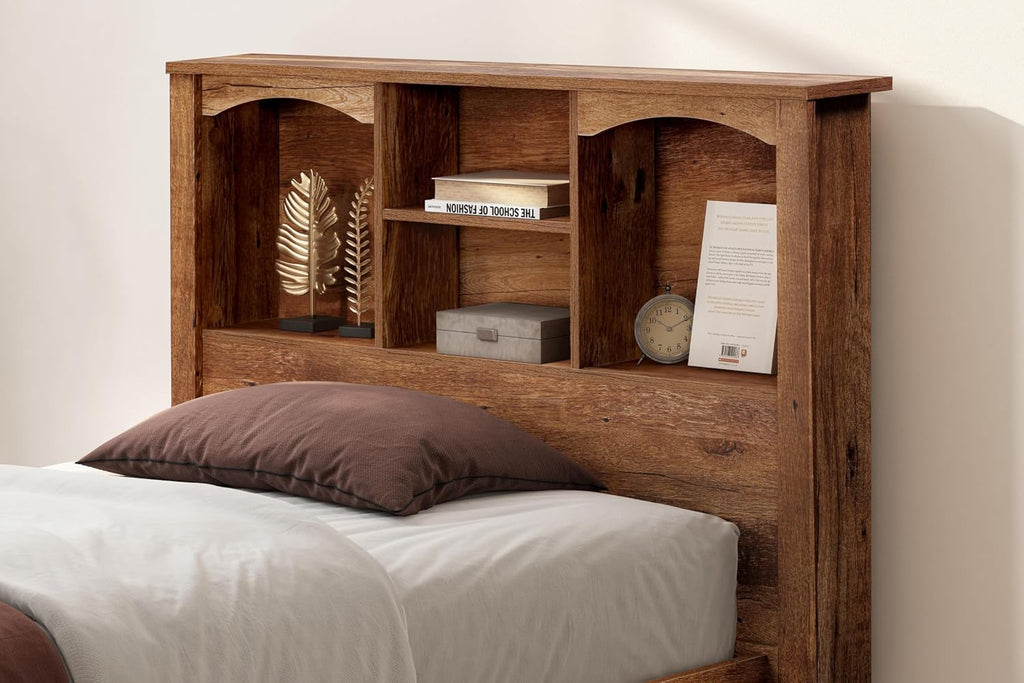 OS Home and Office Furniture Twin Sized Bookcase Headboard Platform Bed in Oak