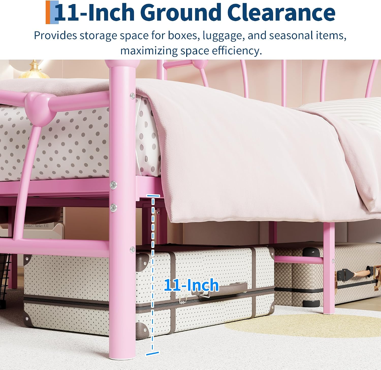 GarveeHome Full Size Bed Frame, Heart Shaped Metal Bed Frame with Headboard and Footboard, Platform Bed Frame with Sturdy Slat Support, Underbed Storage Space, No Box Spring Needed, Pink