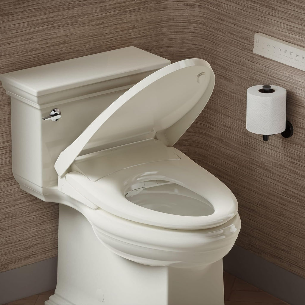 Kohler PureWash E930 Elongated Heated Bidet Toilet Seat, Biscuit with Remote Control, Warm Water Bidet for Existing Toilets with Dryer, Adjustable Sprayer