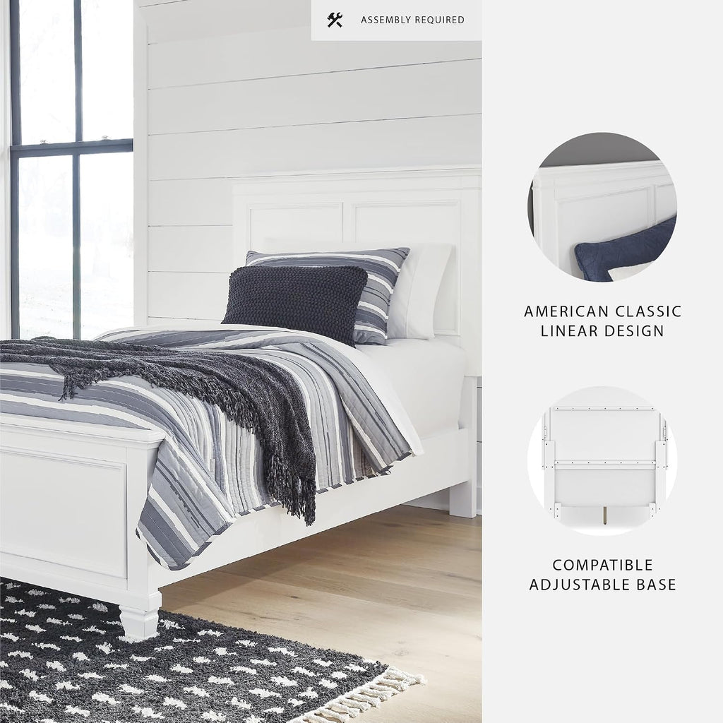 Signature Design by Ashley Fortman Transitional Twin Panel Bed with Tapered Feet, Foundation or Box Spring Needed, White