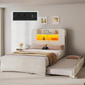 YITAHOME Bed with Trundle, Twin Size Bed Frame with Bookcase Daybed Storage Headboard and Charging Station, RGB LED Lights Bed with Wooden Support for Bedroom, No Box Spring Needed, Noise Free, White