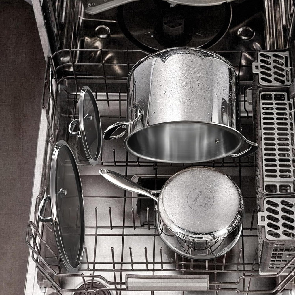 10 Piece Stainless Steel Pot and Pan Set, 5 Ply Clad, Includes Frying Pans, Saucepans, Saute Pan and Stock Pot, Compatible with All Cooktops, PTFE, PFAS and PFOA Free