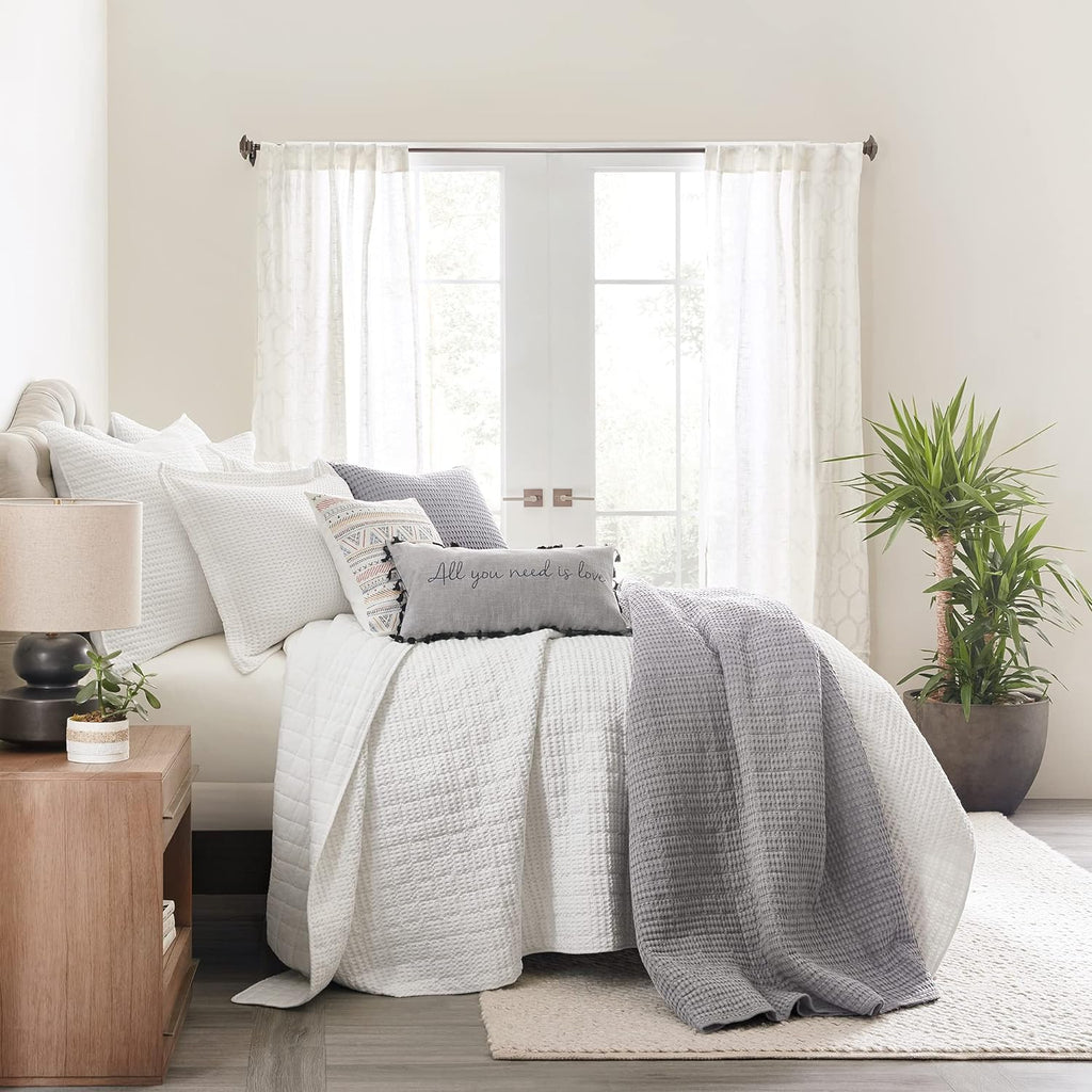 Levtex Home Mills Waffle King/Cal King Quilt Set (106x92in) with 2 Pillow Shams (36x20in) - Bright White - 100% Cotton King Size Quilt Bedding Set - Lightweight, Soft, Pre-Washed