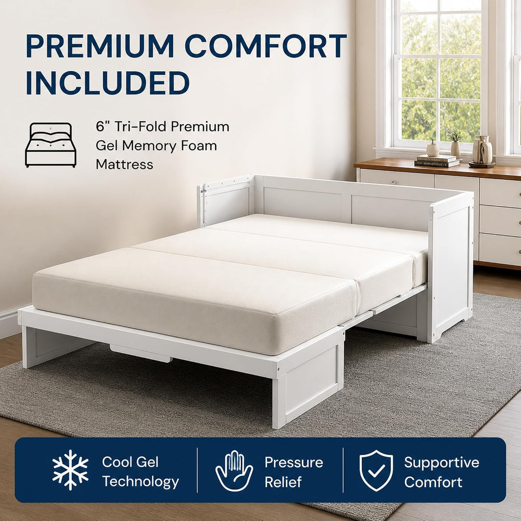NIGHT & DAY Furniture Murphy Cube Cabinet Bed (White, Queen)