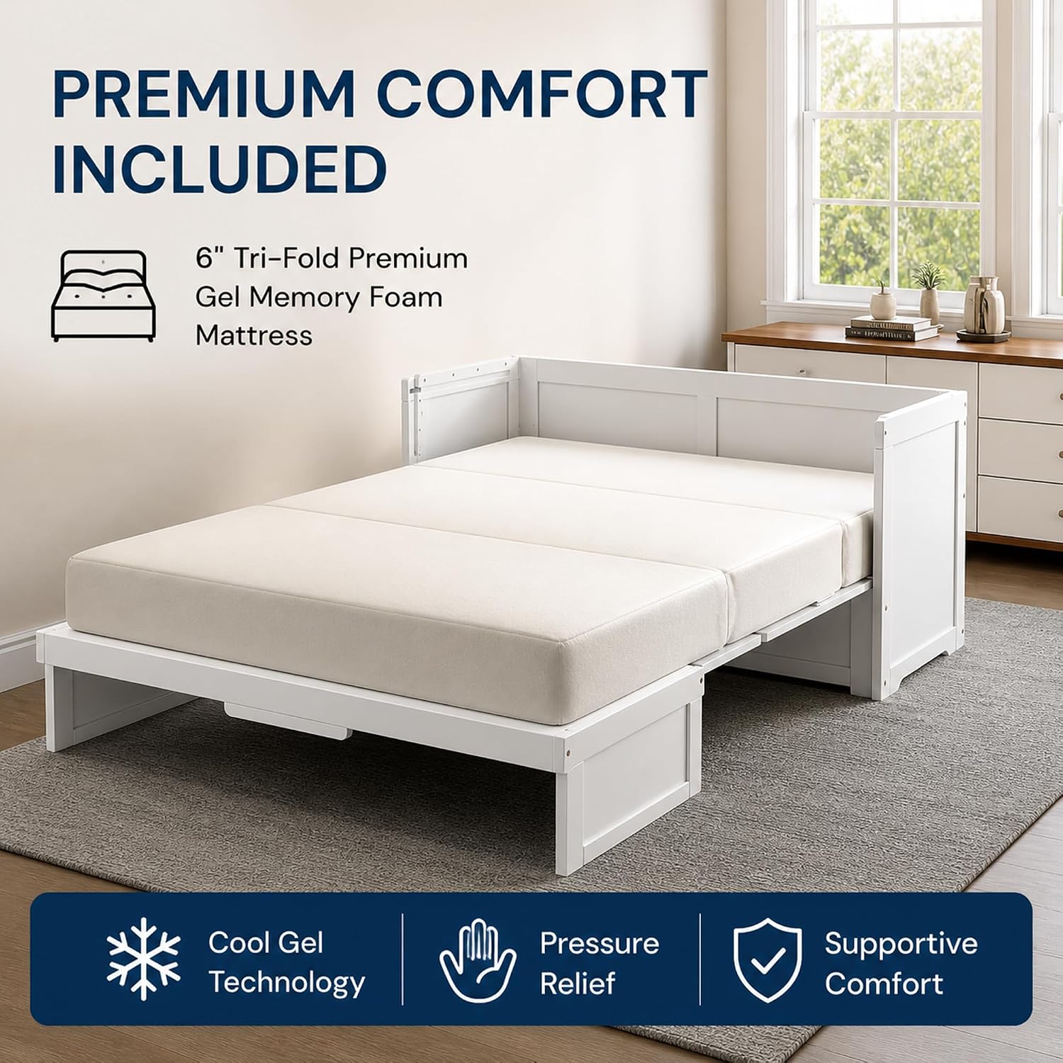NIGHT & DAY Furniture Murphy Cube Cabinet Bed (White, Queen)