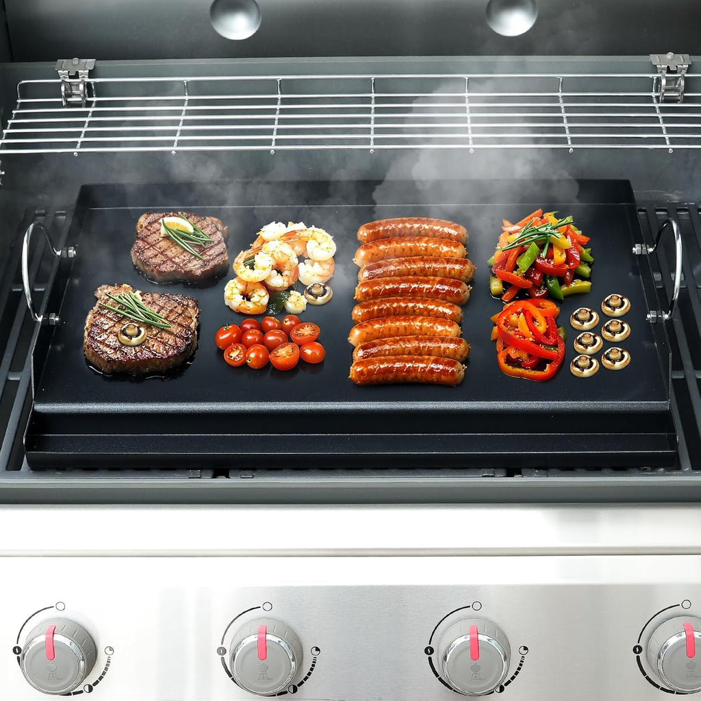 onlyfire Universal BBQ Griddle for Charcoal/Gas Grills, Ceramic Coated Non-Stick Flat Top Griddle with Handles for Outdoor Cooking, 25' x 16'