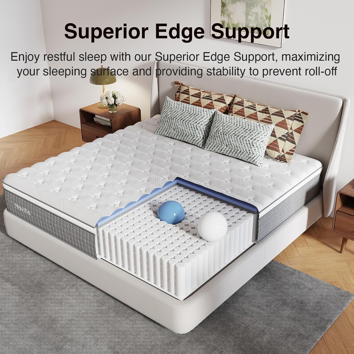 Novilla 12 Inch Full Size Mattress, Hybrid Mattress Full with Pocketed Coils & Gel Infused Memory Foam & Nylon Cooling Fabric for Motion Isolation & Pain Relief Comfort CertiPUR-US Certified