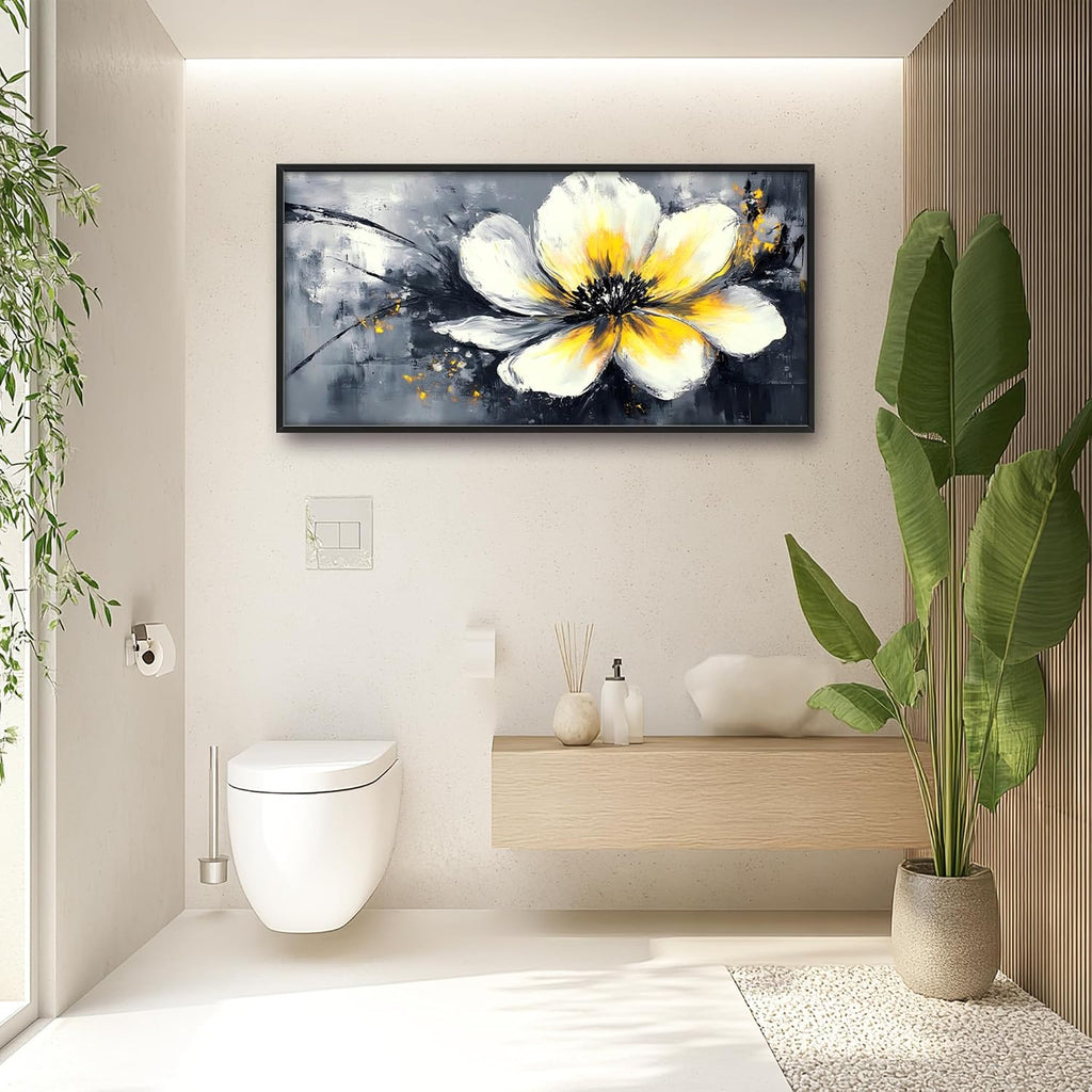 Abstract Flower Large Wall Art Framed Wall Decor for Living Room Black and White Floral Pictures Oversized Canvas Print Painting Modern Extra Large Artwork for Bedroom Office Home Decor 60'x30'