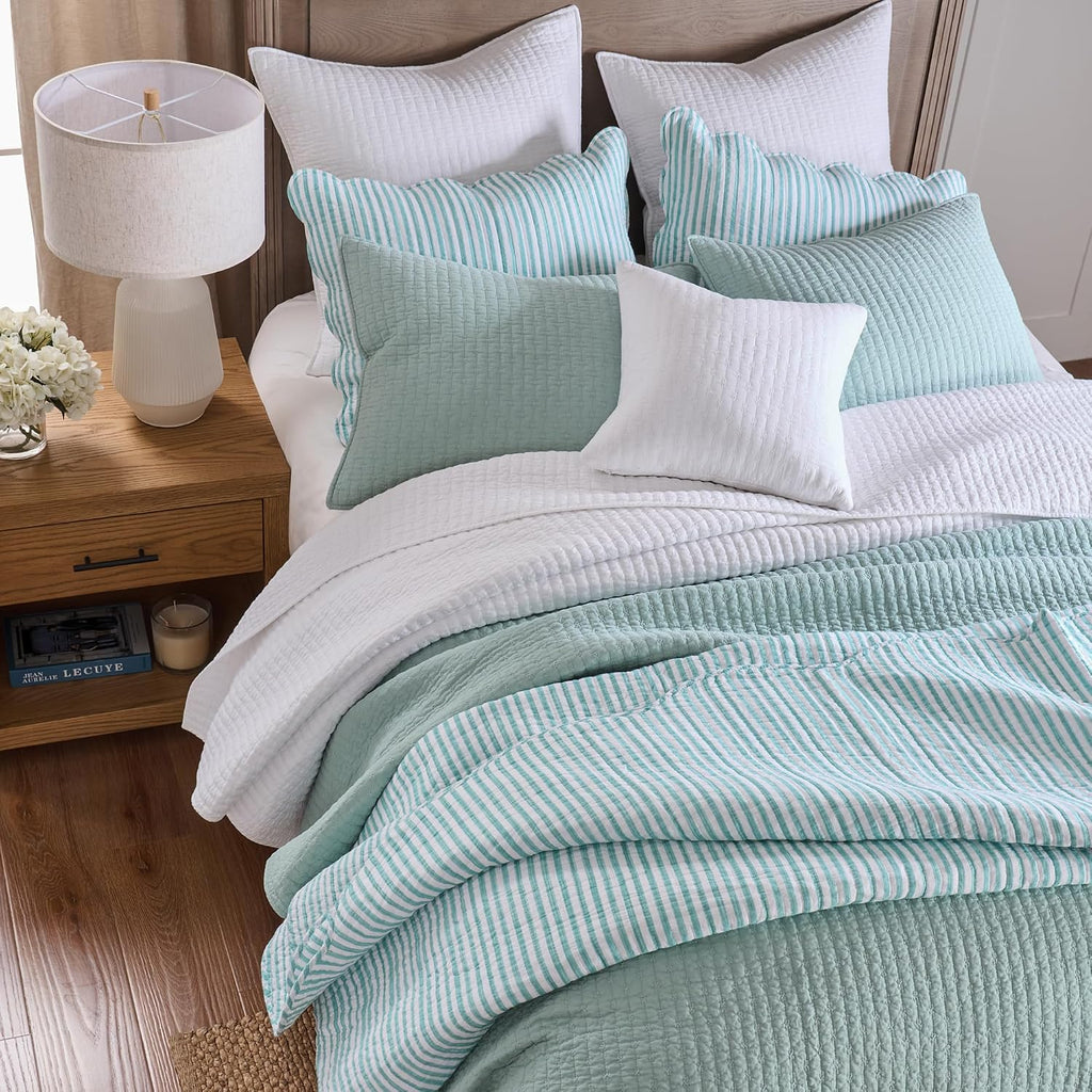 Levtex Home Cross Stitch Reversible Twin XL/Twin Quilt Set (68x86in) with 1 Pillow Sham (26x20in) - Stitch Texture - Blue Haze - Cotton Twin/Twin Size Quilt Bedding Set - Lightweight Soft Pre-Washed