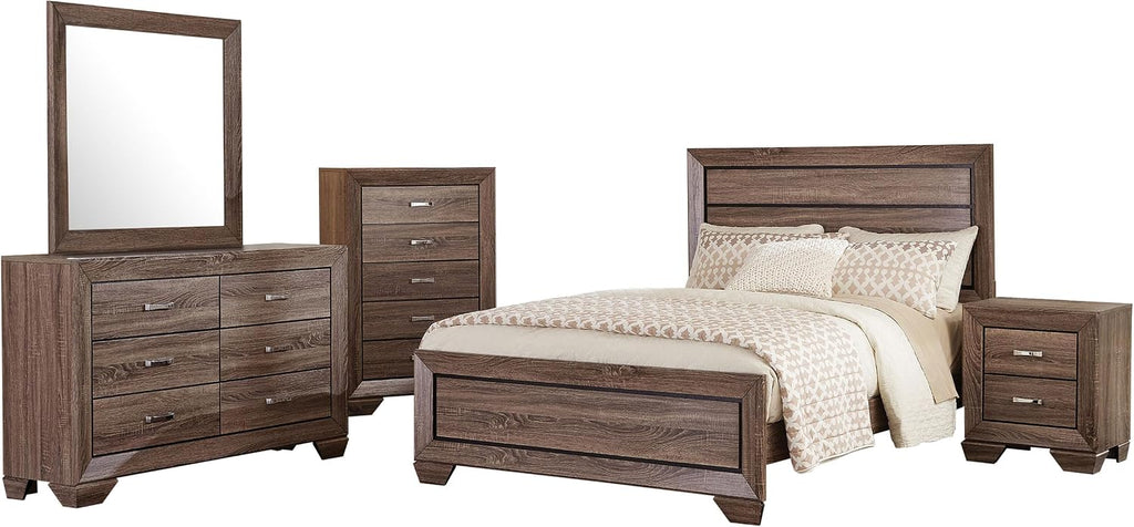 Coaster Home Furnishings Kauffman Transitional 5-Piece Bedroom Set Queen Size Panel Bed Frame 54-inch Headboard Washed Taupe 204191Q-S5