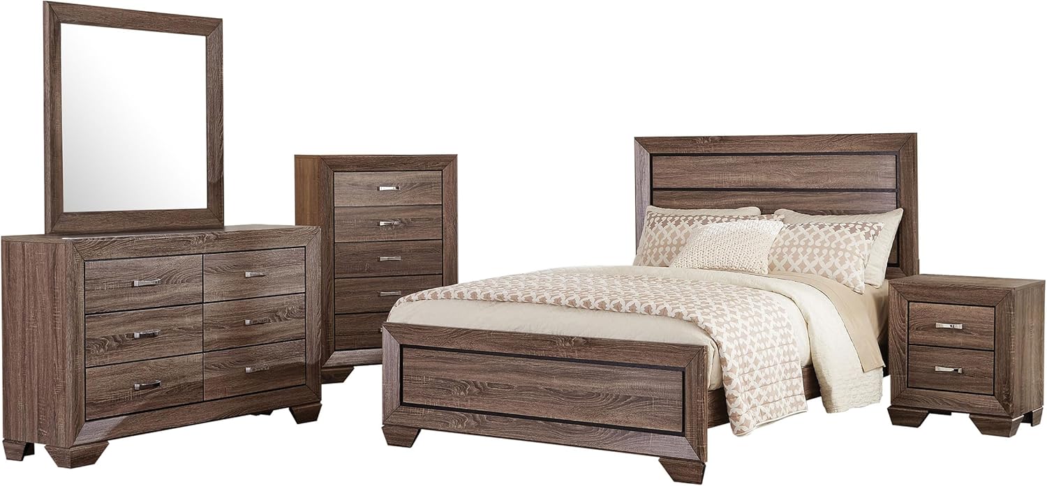 Coaster Home Furnishings Kauffman Transitional 5-Piece Bedroom Set California King Size Panel Bed Frame 54-inch Headboard Washed Taupe 204191KW-S5