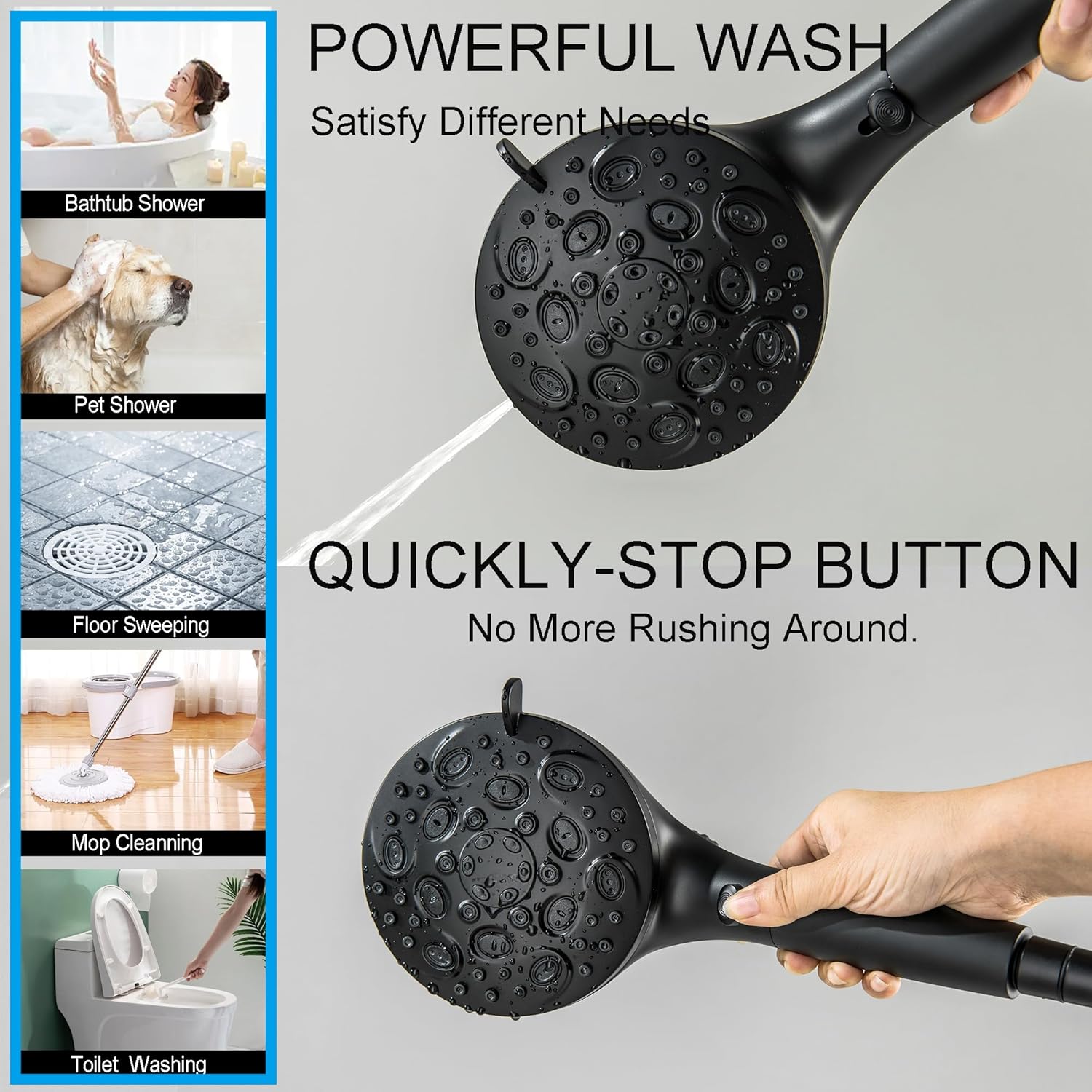 LIWEIKE Matte Black 3 Handle Tub Shower Faucet, 3 Knob Shower Tub Faucet Set with with 10 Setting with Magnetic Handheld Head Three Handle Tub and Shower Faucet Set