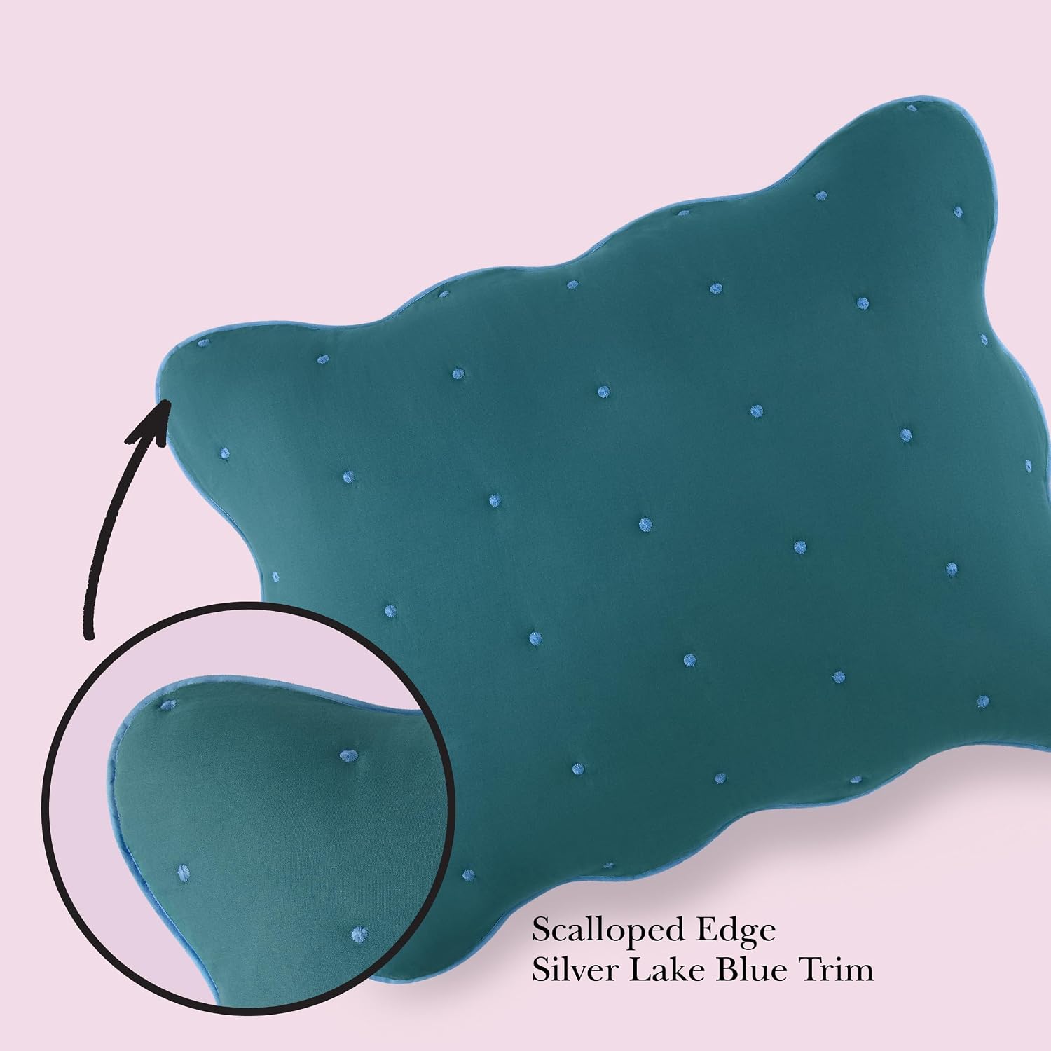 kate spade new york Scalloped Edge 3-Piece King Quilt Bedding Set, 100% Cotton Voile Reversible Cover, All Season Bedding, Machine Washable, Blue Spruce