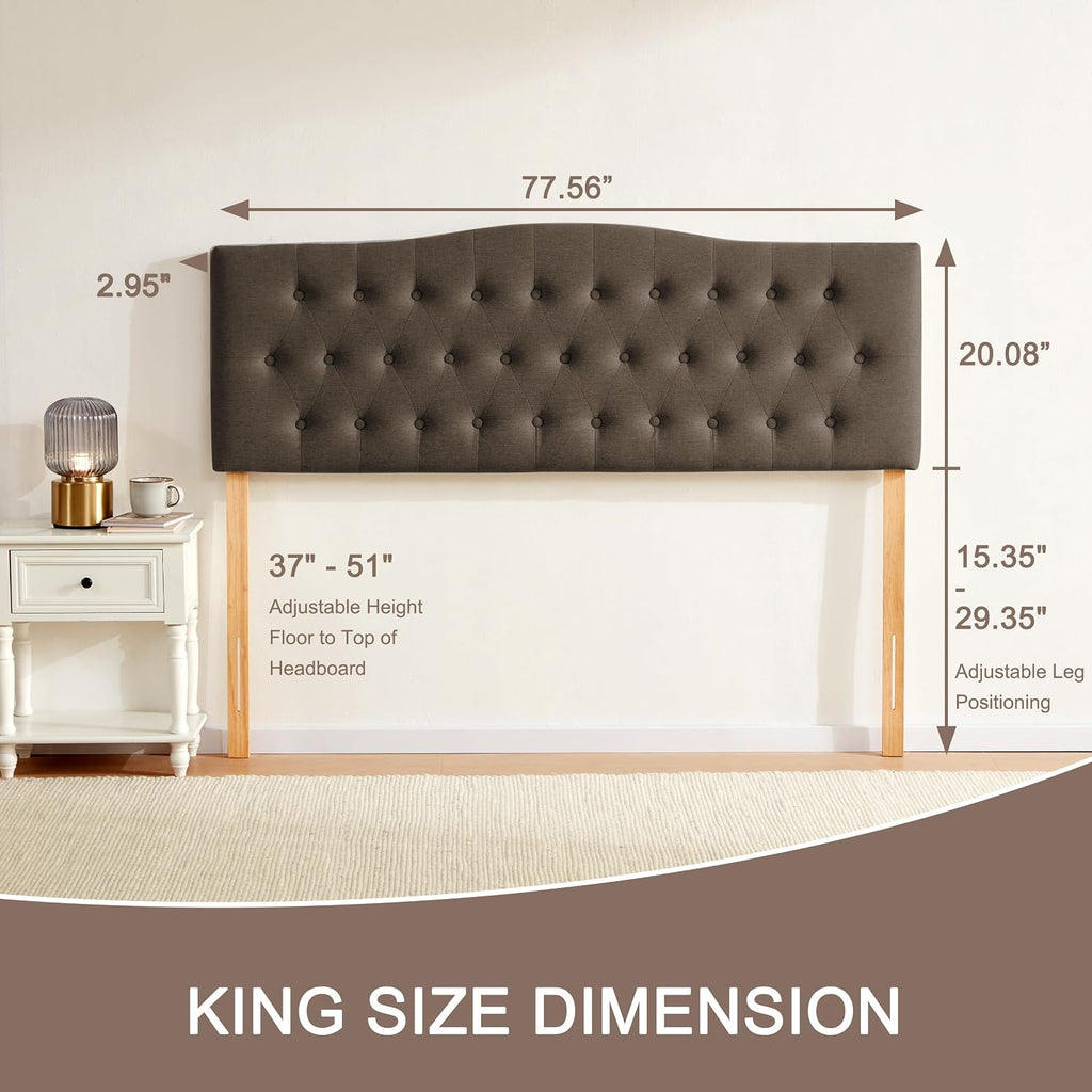 Huatean Home Tufted Upholstered Headboard King Size, Sturdy and Durable Solid Wood Bed headboard, Fabric Headboard Adjustable Height from 37' to 51', Modern Button Diamond Design Head Board, Chocolate