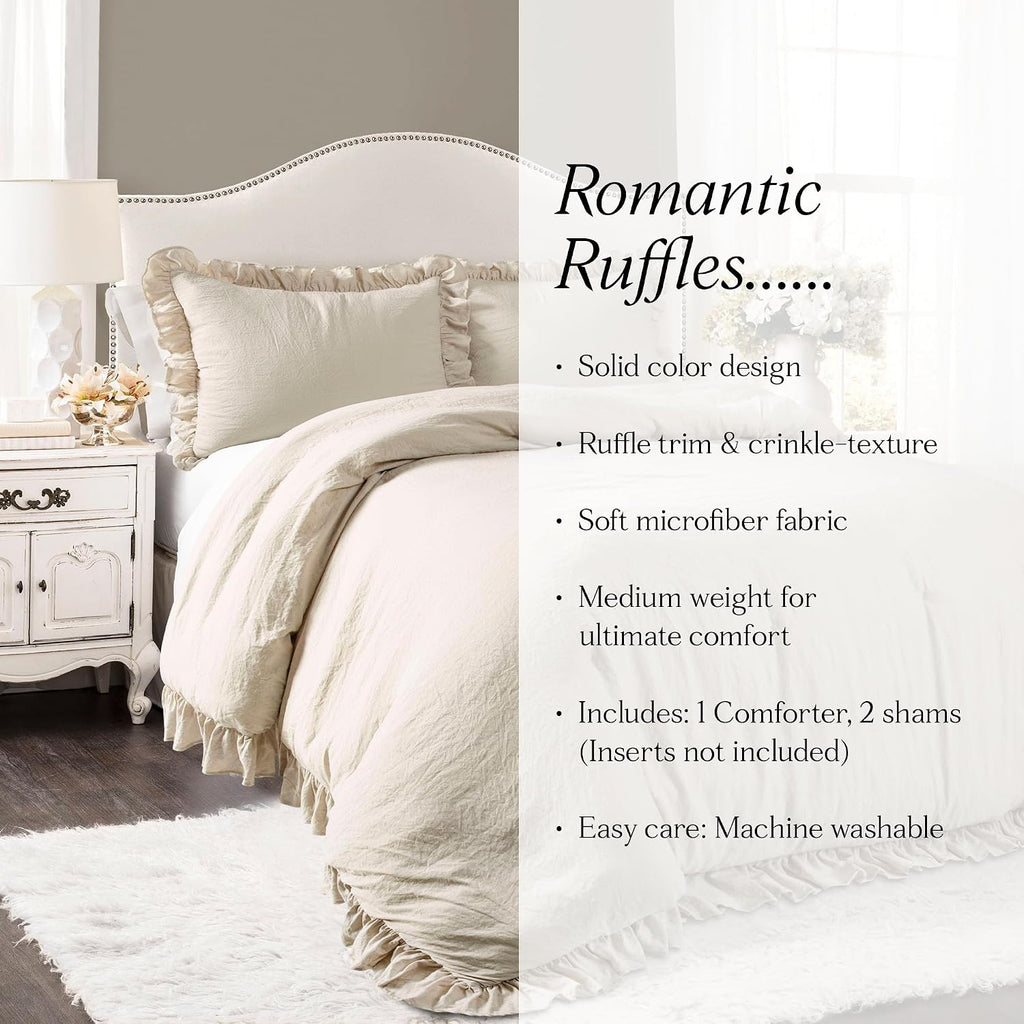 Lush Decor Reyna Ruffle Comforter Set - 3 Piece Cozy Ruffled Bedding Set - Timeless Elegance and Comfort for Bedroom - California King, Wheat