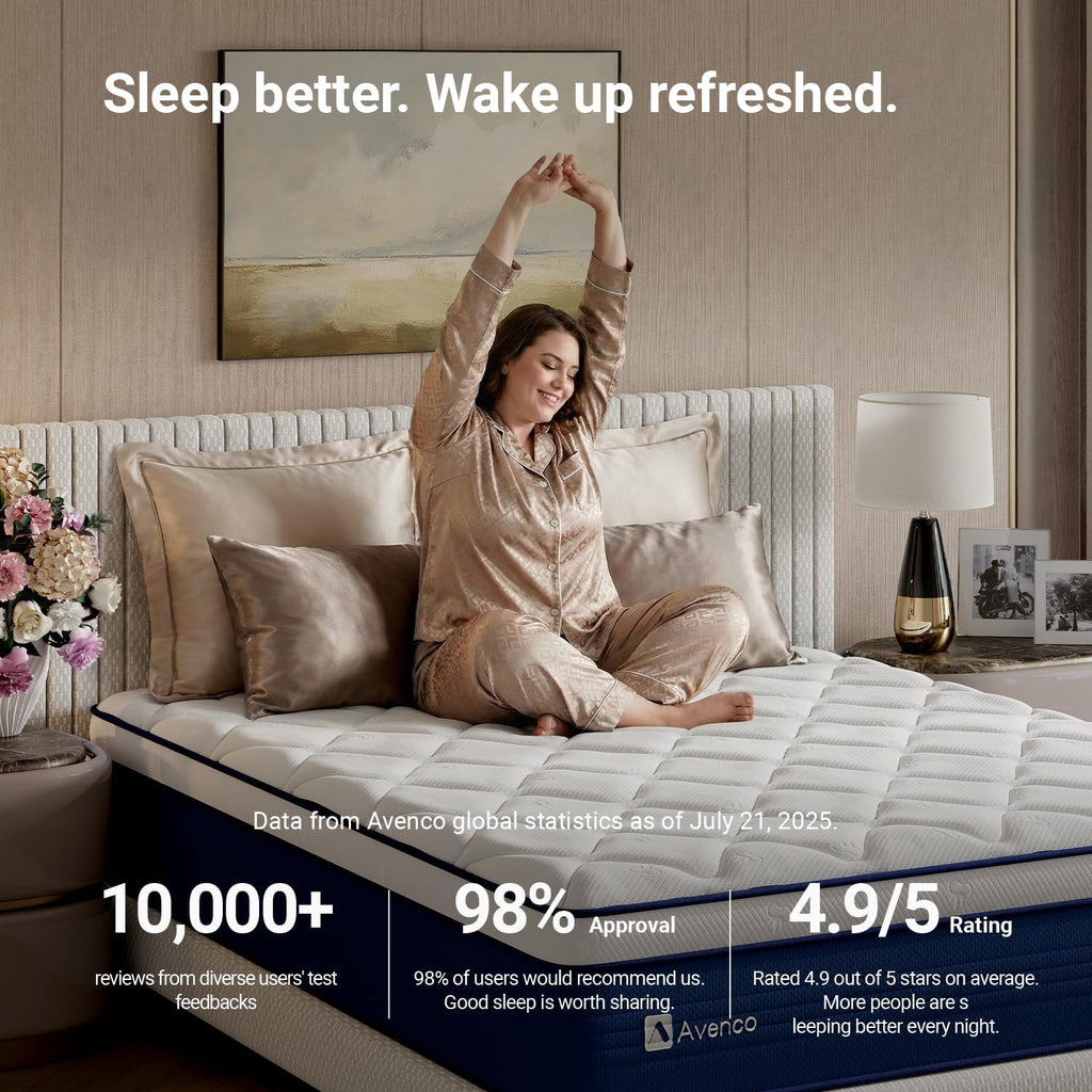 Avenco 14 Inch Queen Mattress in a Box, Hypoallergenic & Back Pain Relief, Hybrid Queen Size Mattresses with Smarts Coils, Fiberglass Free CertiPUR-US Certified Colchones No Box Spring Needed