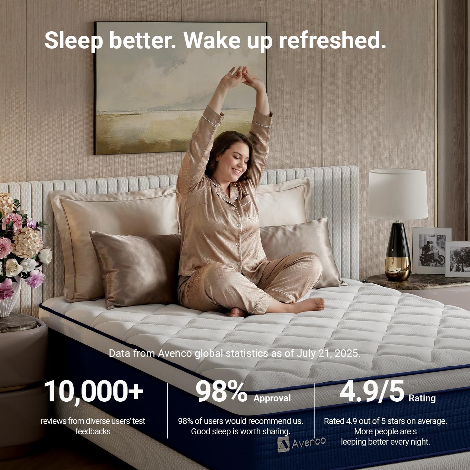 Avenco 14 Inch Queen Mattress in a Box, Hypoallergenic & Back Pain Relief, Hybrid Queen Size Mattresses with Smarts Coils, Fiberglass Free CertiPUR-US Certified Colchones No Box Spring Needed