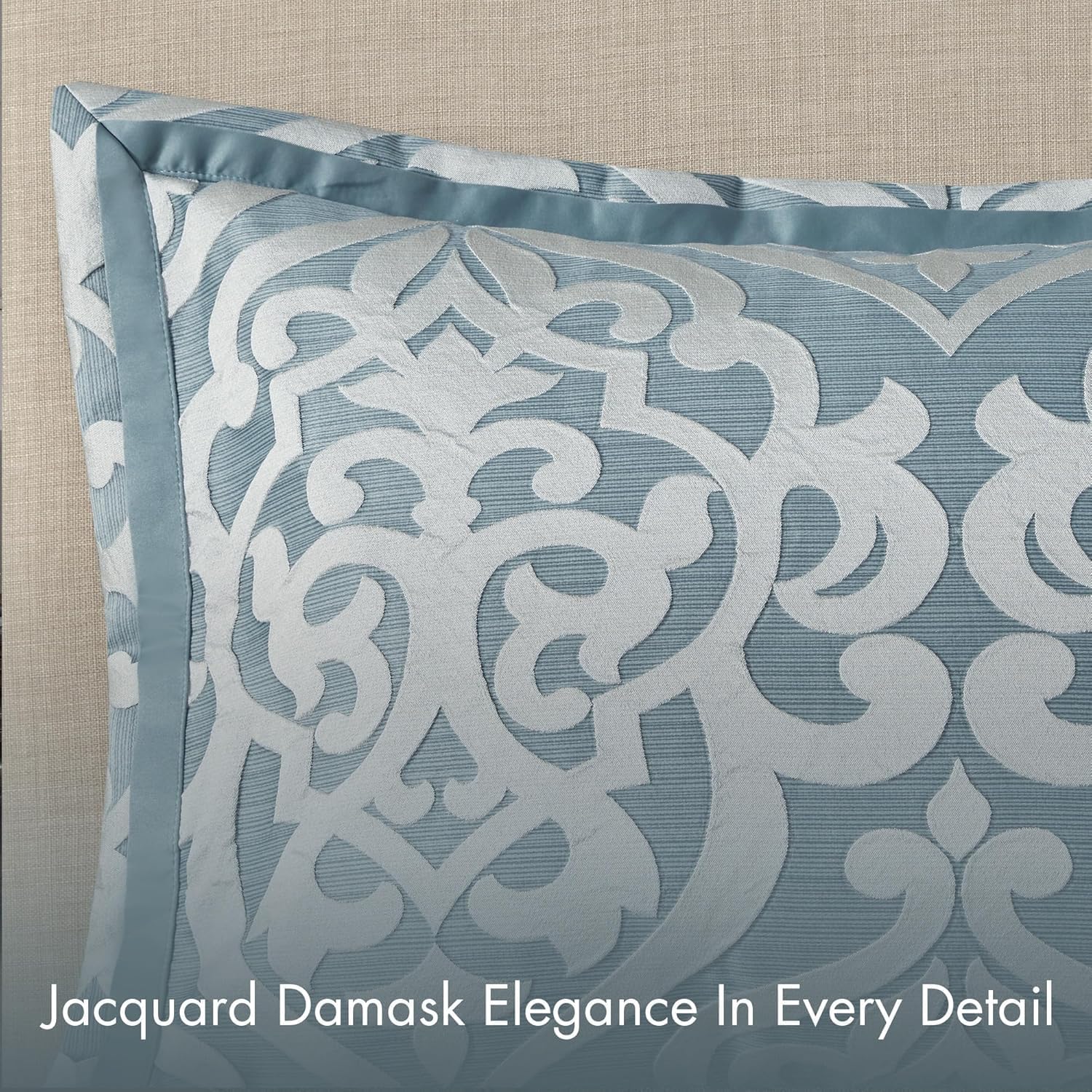 Madison Park Odette Cozy King Size Comforter Set Jacquard Damask Medallion Design - Modern All Season, Down Alternative Bedding, Shams, Decorative Pillows, King(104 in x 92 in), Aqua