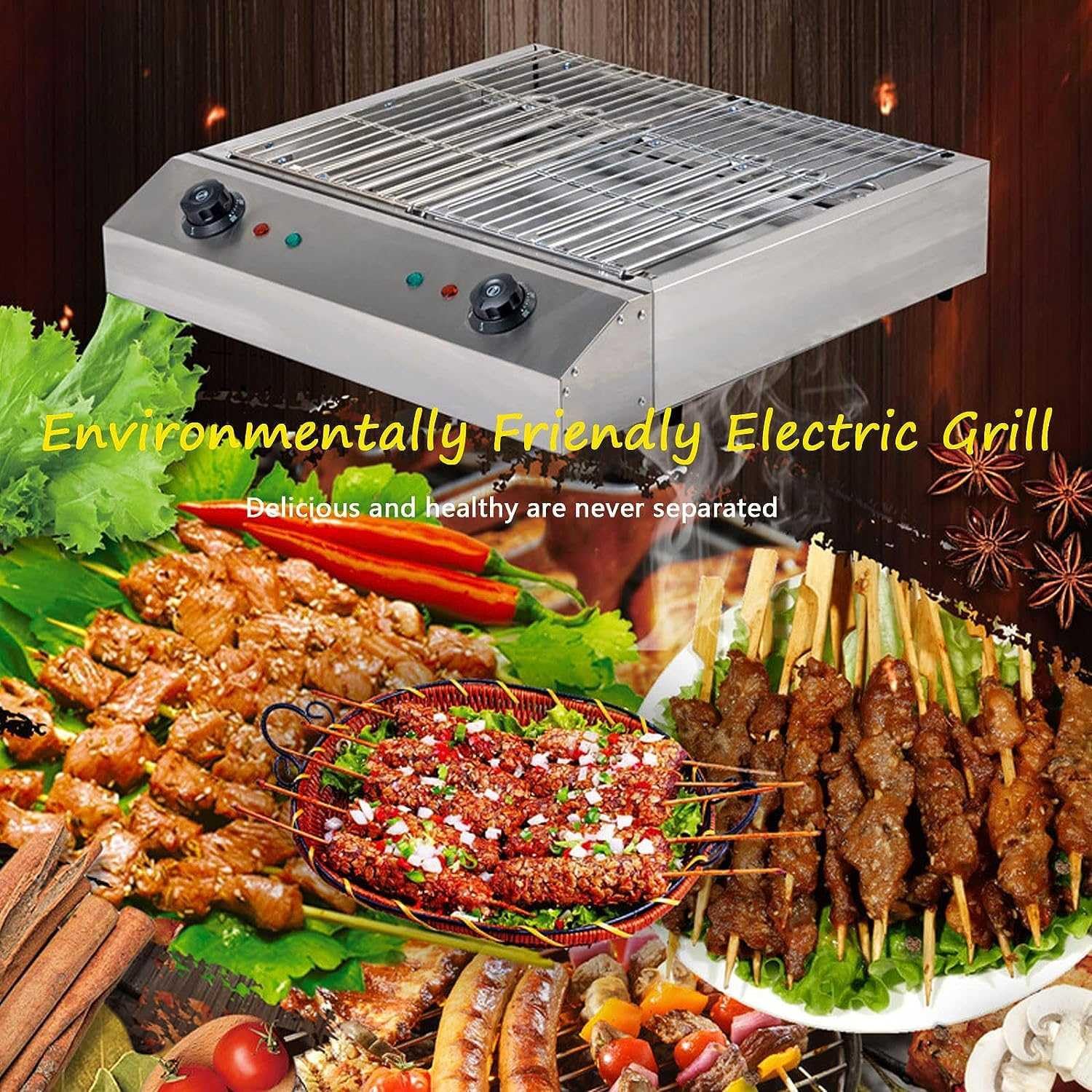 Electric Smokeless Portable BBQ Barbecue Grill Indoor Cooking Grill with Water Filled Drip Tray & Temperature Control-Safe Griddle for Indoor & Kebab Grill(A)