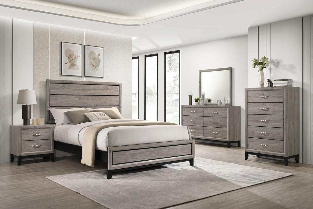 Coaster Home Furnishings - Watson - Wood - 5-Piece Bedroom Set with Panel Headboard and Groove Details - Bedroom - Full Size - Light Taupe - 215911F-S5