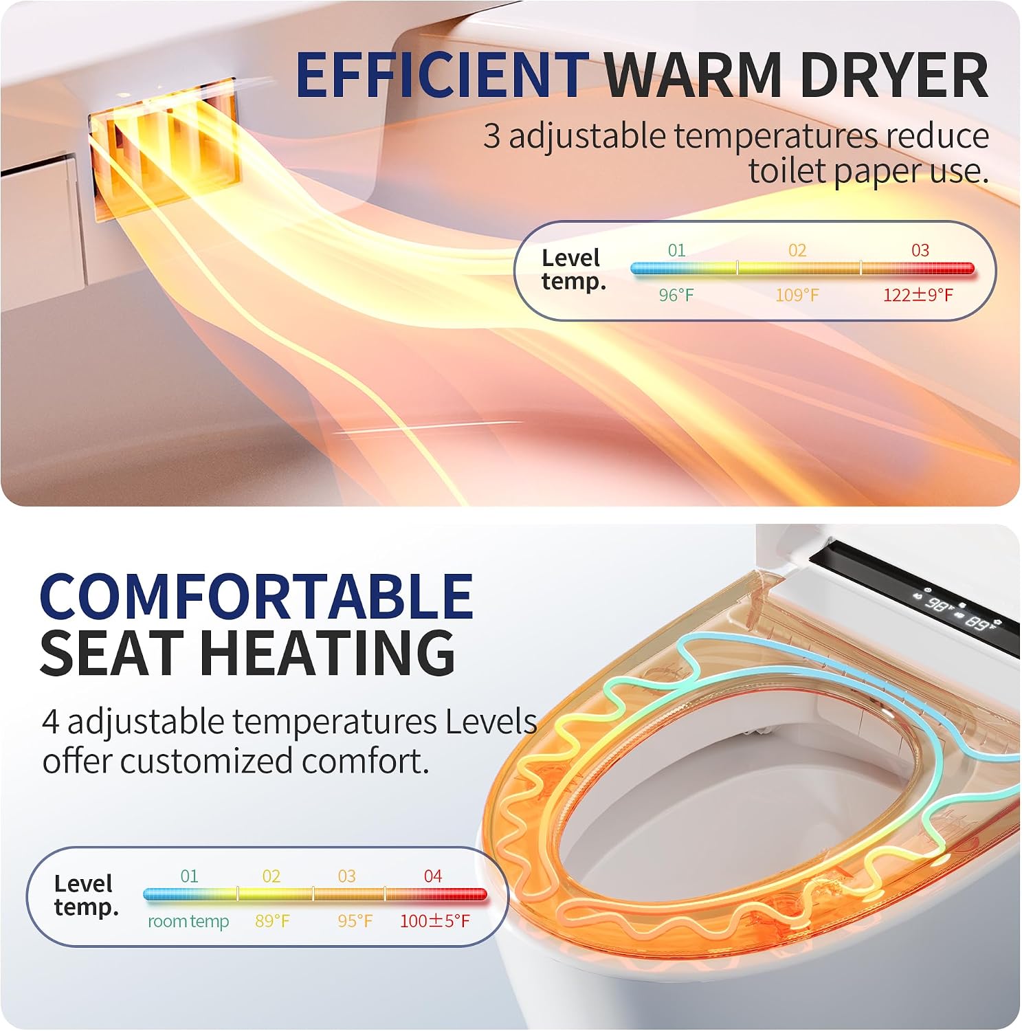 DeerValley Smart Toilet with Bidet Built in - Powerful Auto Flush, Auto Open/Close Lid, Heated Seat & Instant Warm Water Bidet, LED Display, Deodorization, 12' Rough-In, DV-1S0159-V3