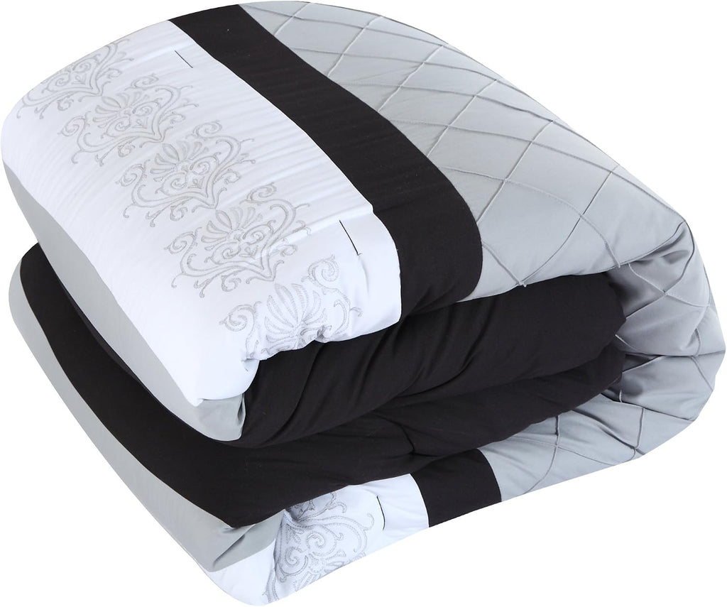 Chic Home Black Bed in a Bag Comforter Set, King Size (24 Pieces), Danielle - Pintuck Embroidery Colorblock Bedding - Comforter, Sheets, Shams, Bed Skirt, Pillowcases, Valances, Curtain Ties & Pillows